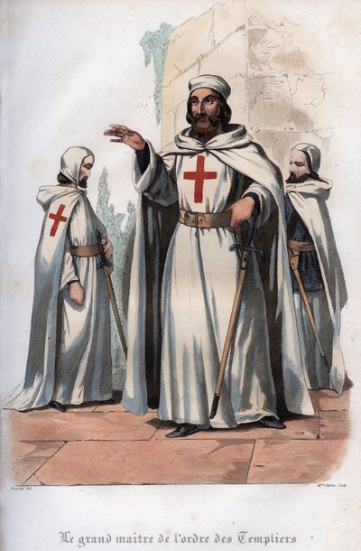 Porträtt av James av Molay (Jacques de Molay) (Molai) (1243-1314), Tempelriddarnas stormästare. Gravyr från 1842 i "Histoire des popes"" av Maurice Lachatre. Privat samling. av Unknown artist