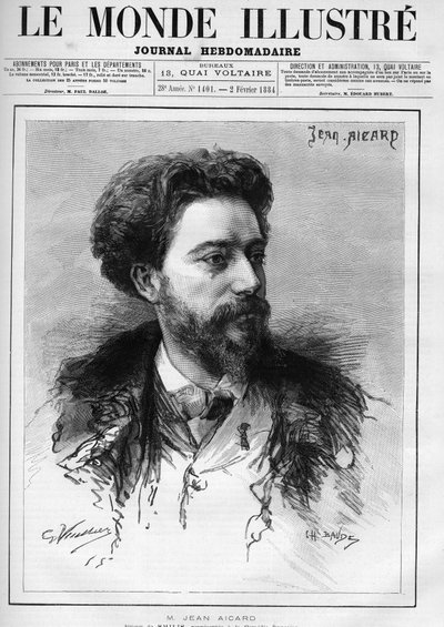 Porträtt av Jean Aicard (1848-1921), fransk författare. Gravyr i ""The Illustrated World"" av Unknown artist