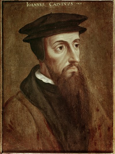 Porträtt av Jean Calvin (Jean Cauvin) fransk reformator och författare (1509-1564) Anonym målning. 1550. Rotterdam. Musee Boymans Van Beuningen - Porträtt av John Calvin (Jean Cauvin), fransk författare, teolog och pastor under den protestantiska reformati av Unknown artist