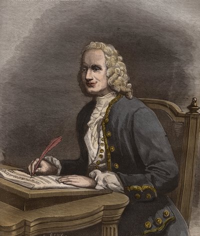 Porträtt av Jean Philippe Rameau (1683-1764) - Porträtt av Jean-Philippe (Jean Philippe) Rameau (1683-1764), fransk kompositör - gravyr i den berömda veckotidningen "La musique populaire"" - 1882 av Unknown artist
