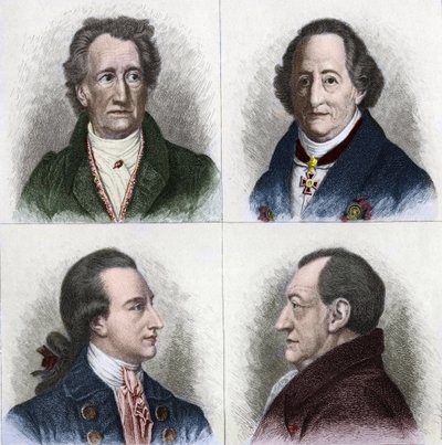 Porträtt av Johann Wolfgang Goethe (1749 - 1832), tysk författare, har olika åldrar i sitt liv. Gravyr av 1800-talet. av Unknown artist