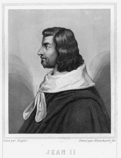 Porträtt av Johannes II den gode (1319 - 1364), kung av Frankrike - i "Histoire des Français"" av Lavallée, gravyr, sd. av Unknown artist