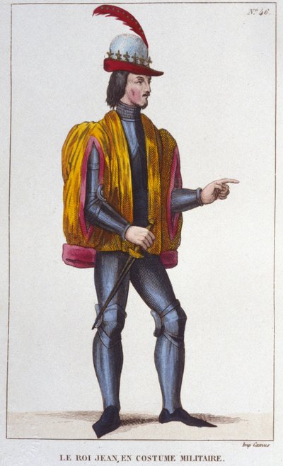 Porträtt av Johannes II den gode i militärdräkt (1319 - 1364), gravyr från 1830 av Frankrikes kung av Unknown artist