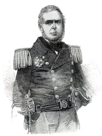 Porträtt av John Pascoe Grenfell (1800-1869) marinofficer och diplomat från Empire of Brazil - Gravyr 1852 av Unknown artist