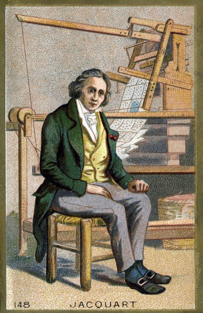 Porträtt av Joseph Marie Jacquard (1752-1834), fransk mekaniker uppfinnare av vävstolen. Kromolitografi från slutet av 1800-talet. av Unknown artist