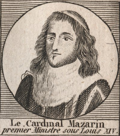 Porträtt av Jules Mazarin (1602-1661), känd som kardinal Mazarin, premiärminister under Ludvig XIV - Kardinal Mazarin tjänstgjorde som Ludvig XIV:s chefsminister - gravyr från "Instruction sur l