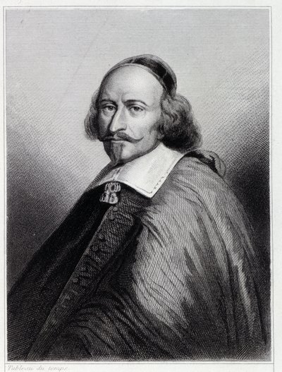 Porträtt av Jules Mazarin (Giulio Raimondo Mazzarino eller Mazarino) (1602-1661), fransk kardinal och politiker - i "Fransmännens historia"" av Lavallée, gravyr, sd. av Unknown artist