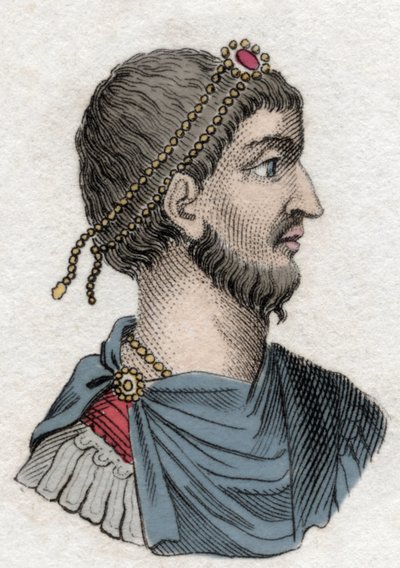 Porträtt av Julianus avfällingen (Flavius Claudius Julianus (331-363), romersk kejsare. Gravyr från 1800-talet. av Unknown artist