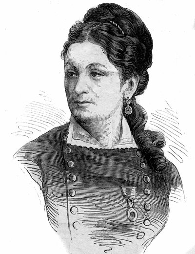 Porträtt av Juliette Dodu (1848-1909), hjältinna från kriget 1870. av Unknown artist