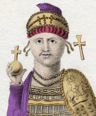 Porträtt av Justinianus I (Den store) (Flavius Petrus Sabbatius Justinianus).482 - 565. Romersk kejsare av Orienten. av Unknown artist