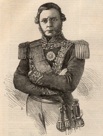 Porträtt av Justo Jose de Urquiza y Garcia 1801-1870 - gravyr av Argentinas general och politiker 1852 av Unknown artist