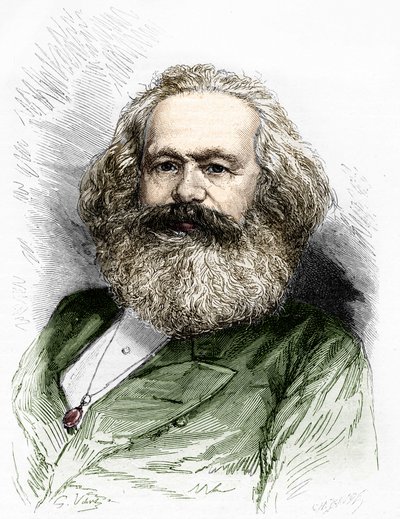 Porträtt av Karl Marx (1818-1883), socialismens teoretiker och tysk revolutionär. av Unknown artist