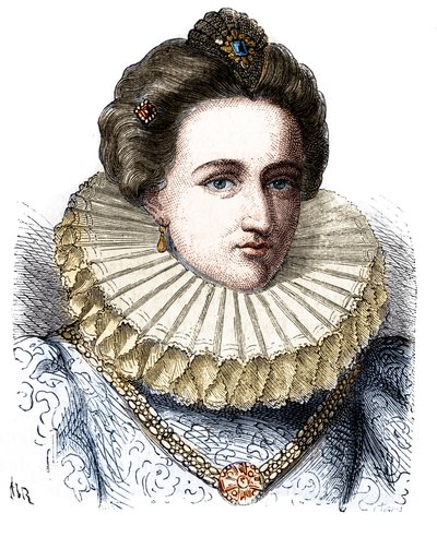 Porträtt av Leonora Dori (eller Dosi) kallad Galigai, marechale of Anchor (1568-1617). Hon bär en jordgubbskrage - i "" Histoire de France populaire"" av Henri Martin av Unknown artist