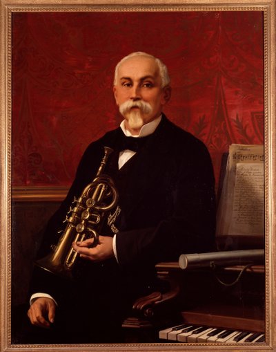 Porträtt av Lodovico Bortolotti (1800-talet) italiensk musiker Han håller en trumpet. Anonym målning. 1800-talet. Bologna, civilt bibliografiskt museum av Unknown artist