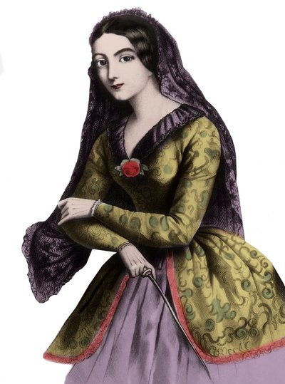 Porträtt av Lola Montez (1821-1861) (Marie Dolores Eliza Rosanna Gilbert), exotisk dansare och kurtisan, känd som älskarinna till kung Ludvig I av Baviere av Unknown artist