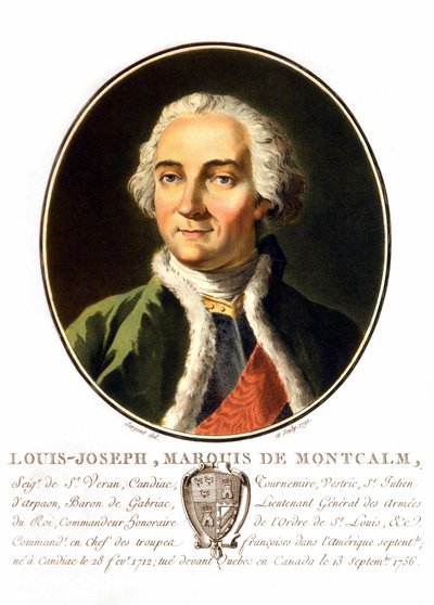 Porträtt av Louis-Joseph, markis av Montcalm av Saint-Véran (1712-1759). En fransk general dog han när han försökte försvara Quebec mot engelsmännen. Gravyr av 1800-talet. av Unknown artist