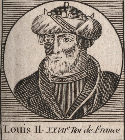 Porträtt av Ludvig II the Begue eller den lata (846 - 879), kung av Francs - Ludvig II Stammeraren 848 till 879 - gravyr från "Instruktion om Frankrikes historia"" av Charles Constant Le Tellier av Unknown artist