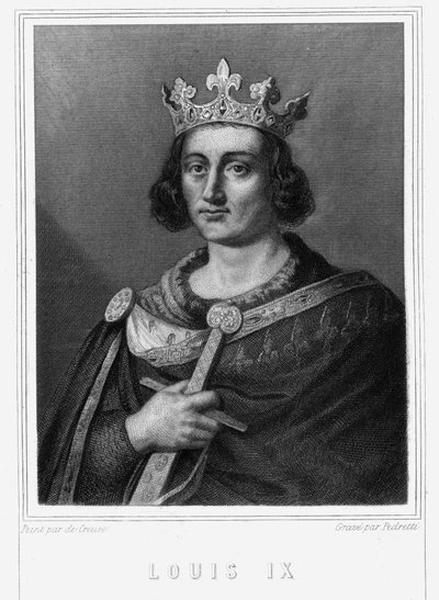 Porträtt av Ludvig IX eller Saint Louis (1214 - 1270), kung av Frankrike - i "Histoire des Français"" av Lavallée, gravyr, sd. av Unknown artist