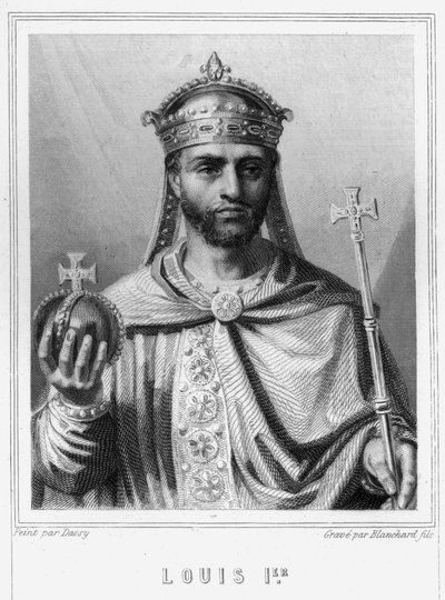 Porträtt av Ludvig I den fromme eller Debonnaire (778 - 840), kejsare av väst - i "Histoire des Français"" av Lavallée, gravyr, sd. av Unknown artist