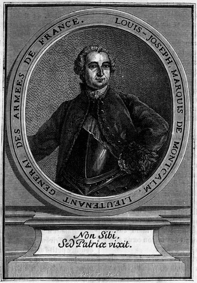 Porträtt av Louis Joseph Marquis de Montcalm (1712-1759) generallöjtnant för Armees of France, känd för sin erövring av Quebec. av Unknown artist