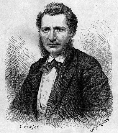 Porträtt av Louis Riel (1844-1885), kanadensisk politiker och Metis-folkets försvarare. Gravyr i "Le journal de la jeunesse"" av Unknown artist