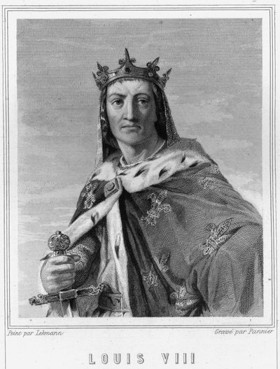 Porträtt av Ludvig VIII (1187 - 1226), kung av Frankrike - i "Histoire des Français"" av Lavallée, gravyr, sd. av Unknown artist