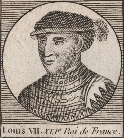 Porträtt av Ludvig VII dit le Jeune (1120-1180), frankernas kung från 1137 till 1180 - Ludvig VII (kallad den yngre eller den unge), kungen av frankerna - gravyr från "Instruction sur l