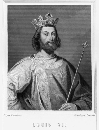 Porträtt av Ludvig VII den unge (1120 - 1180), kung av Frankrike - i "Histoire des Français"" av Lavallée, gravyr, sd. av Unknown artist