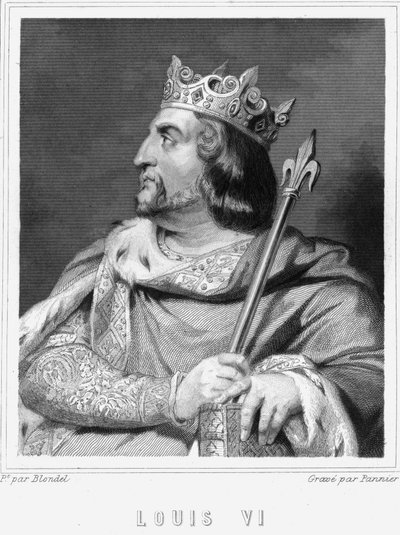 Porträtt av Louis VI le Gros (1081 - 1137), kung av Frankrike - i "Histoire des Français"" av Lavallée, gravyr, sd. av Unknown artist
