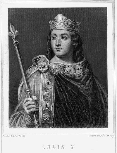 Porträtt av Louis V le Fainéant (967 - 987), kung av Frankrike - i "Histoire des Français"" av Lavallée, gravyr, sd. av Unknown artist