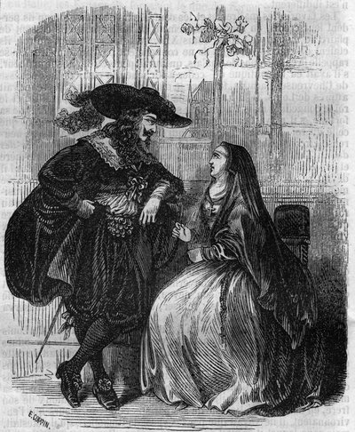 Porträtt av Ludvig XIII (1601-1643) Frankrikes kung och Mademoiselle de Lafayette - Gravyr från 1800-talet av Unknown artist