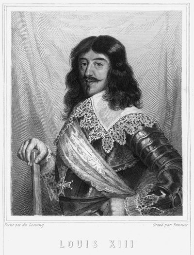 Porträtt av Ludvig XIII (1601 - 1643), kung av Frankrike - i "" Histoire des Français"" av Lavallée, gravyr, sd. av Unknown artist