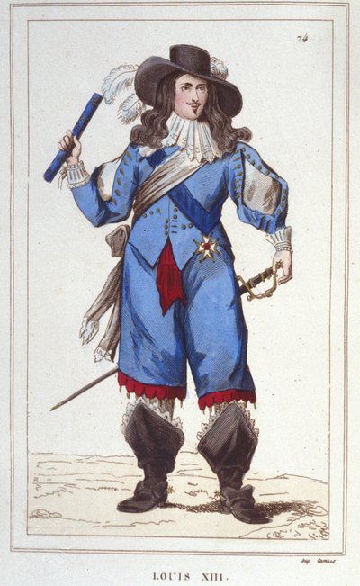 Porträtt av Ludvig XIII (1601 - 1643), kung av Frankrike, gravyr från 1830 av Unknown artist
