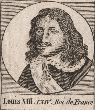 Porträtt av Ludvig XIII den rättvise (1601-1643) Frankrikes kung - Ludvig XIII, Frankrikes kung från 1610 till 1643 - gravyr från "Instruction sur l