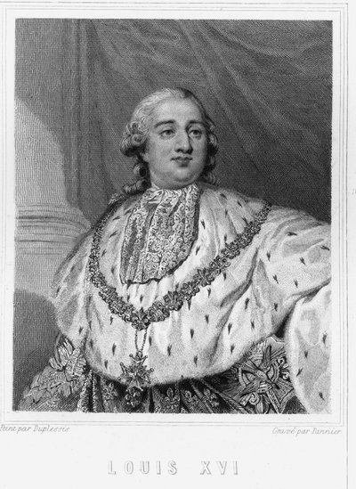 Porträtt av Ludvig XVI (1754 - 1793), kung av Frankrike - i "Histoire des Français"" av Lavallée, gravyr, sd. av Unknown artist