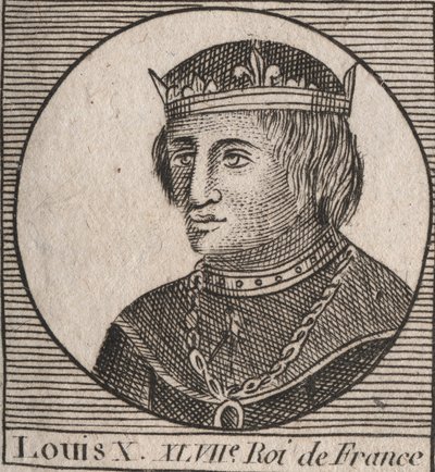 Porträtt av Louis X le Hutin (1289 - 1316), kung av Frankrike - Ludvig X (1289-1316) den envise, kung av Frankrike och Navarra - gravyr från "" Instruction sur l