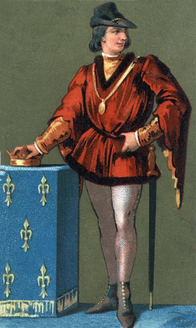 Porträtt av Ludvig X Hutinen (1289 - 1316), kung av Frankrike. 1800-talets kromolitografi av Unknown artist