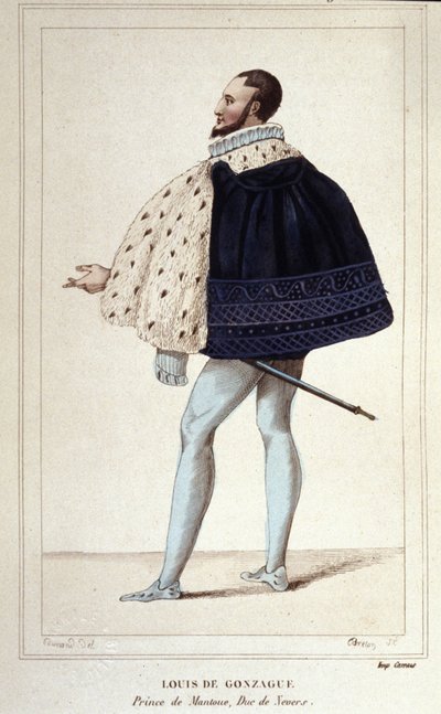 Porträtt av Louis de Gonzague, hertig av Mantua, nu genom sitt äktenskap 1565 med Henriette de Cleves, den nye hertigen av Nevers. gravyr från 1830 av Unknown artist