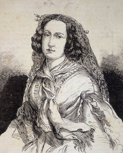 Porträtt av Madame Marceline Desbordes-Valmore (Desbordes Valmore) (1786 - 1859), fransk författare - i "" Les Contemporains", n.d. sent 1800-tal. av Unknown artist
