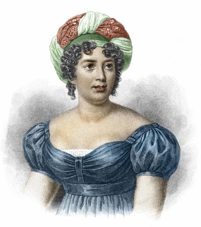 Porträtt av Madame de Staël (1766-1817), Bokstävernas kvinna av Unknown artist