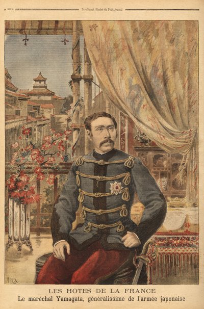 Porträtt av Marechal Yamagata Aritomo (1838-1922), en japansk soldat och politiker, han befäl över Japans första armé under kriget mot Kina 1894. Gravyr i "" Le petit journal"" 1896-10-05. Selvas samling. av Unknown artist