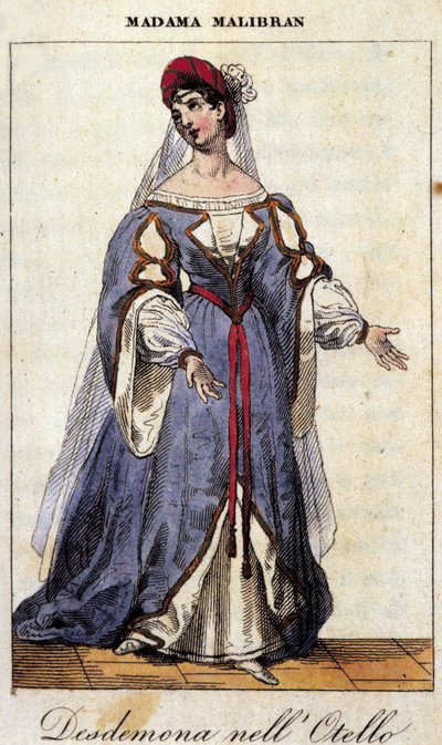 Porträtt av Maria Garcia kallad Malibran (1808-1836) sångerska i rollen som Desdemone för "" Othello "" (Otello) av Gioachino Rossini. Teatro alla Scala 1833. av Unknown artist