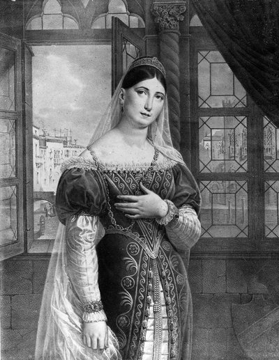 Porträtt av Maria Garcia kallad Malibran (1808-1836) sångerska i rollen som Desdemone för "" Othello "" (Otello) av Gioachino Rossini. Teatro alla Scala 1833. av Unknown artist