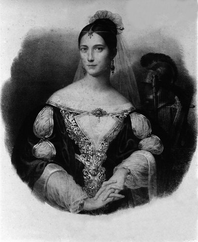 Porträtt av Maria Garcia, känd som Malibran (1808-1836) sångerska. av Unknown artist