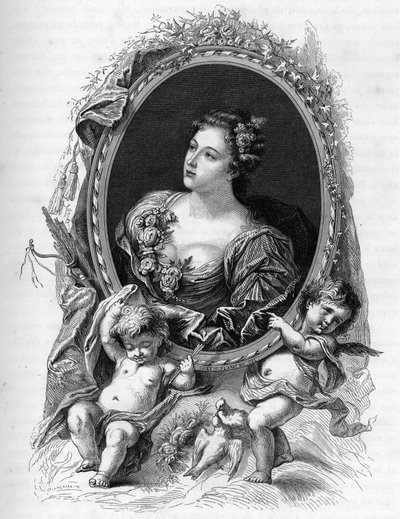 Porträtt av Marie-Madeleine (Marie Madeleine) de La Vieuville, comtesse de Parabere (1693-1750) - Gravyr från 1862 i "" Världens drottningar"" av våra första författare - Publicerad under ledning av JGD Armandaud av Unknown artist