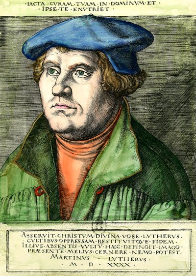 Porträtt av Martin Luther (1483-1546) Tysk religiös reformator Gravyr från 1500-talet Privat samling av Unknown artist