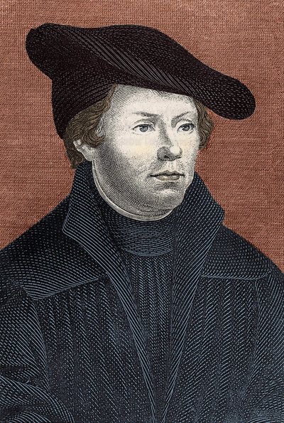 Porträtt av Martin Luther (1483 - 1546) tysk religiös reformator - gravyr av Unknown artist