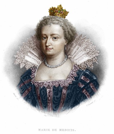 Porträtt av Maria av Medici (1573 - 1642), fru till Henrik IV och mor till Ludvig XIII. Gravyr från 1836 av Unknown artist
