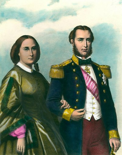 Porträtt av Maximilian I (1832-1867) Kejsaren av Mexiko och hans hustru Charlotte av Belgien (1840-1927). 1800-talsillustration. Privat samling av Unknown artist