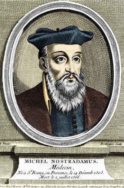 Porträtt av Michel Nostradamus, läkare och astrolog, hade inte Saint Remy de Provence (Saint-Remy-de-Provence) den 14/12/1503 och dog 02/07/1566. Gravyr av 1600-talet. av Unknown artist